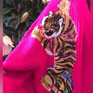 Queen of Sparkles 💖 Pink Tiger 🐅 Embroidered Sweater